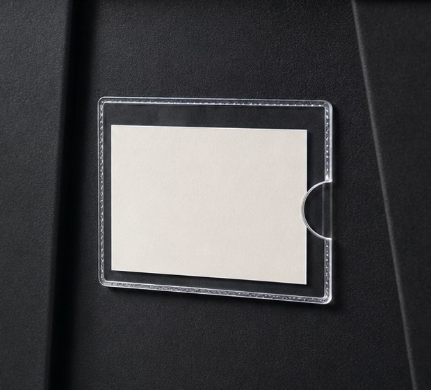 Close-up of the clear card sleeve on the front of a Titan Totes tote